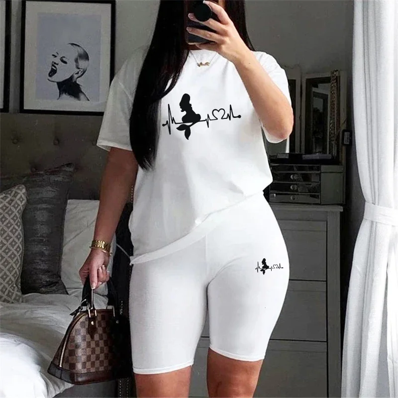 

Daily New Quality Casual Woman Clothing Summer Two Piece Set for Women T-Shirts O-Neck Shorts Short Sleeve Tracksuit Hot Sales