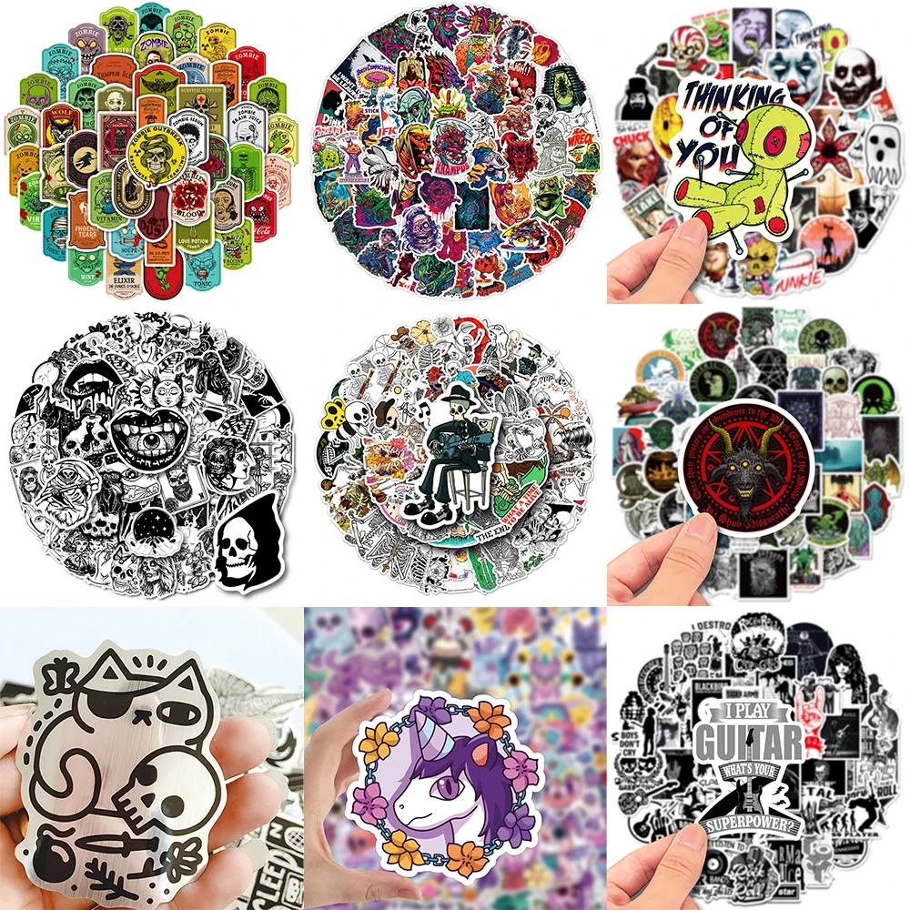 10/30/50PCS Serie di adesivi in bianco e nero Immagine horror creativa Graffiti Bagagli Laptop iPad Telefono Chitarra Decorazione all'ingrosso