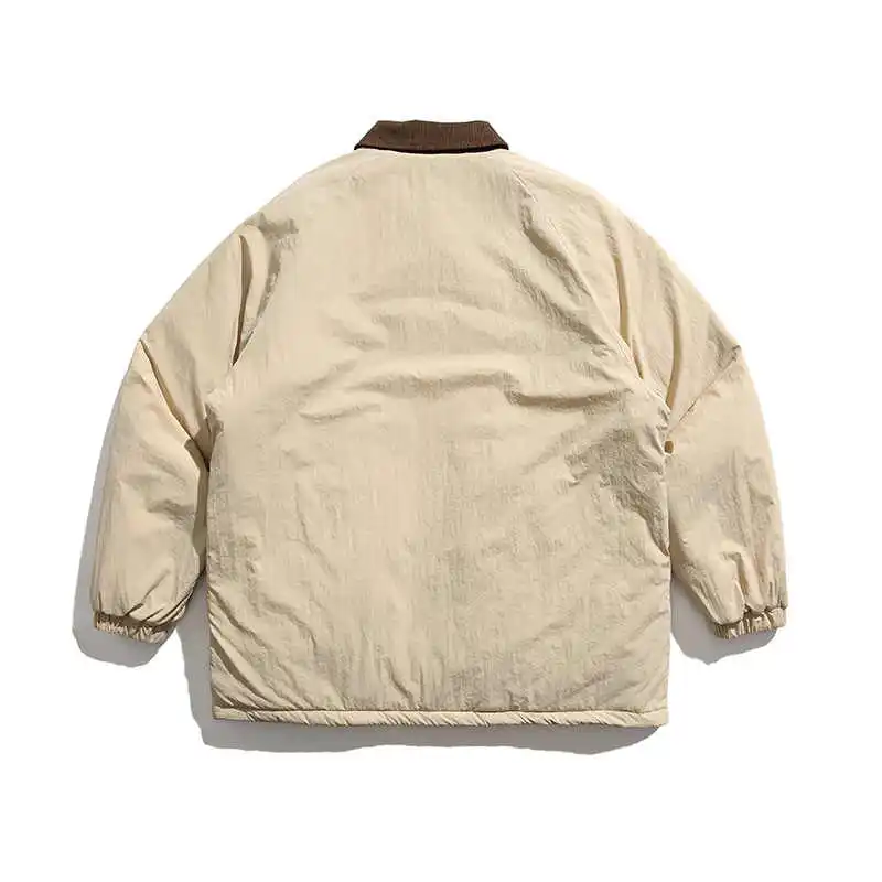 Japanese Retro Lapel Large Pocket Cotton Jacket Autumn and Winter Thick Men's and Women's Loose Corduroy Splicing Warm Parkas