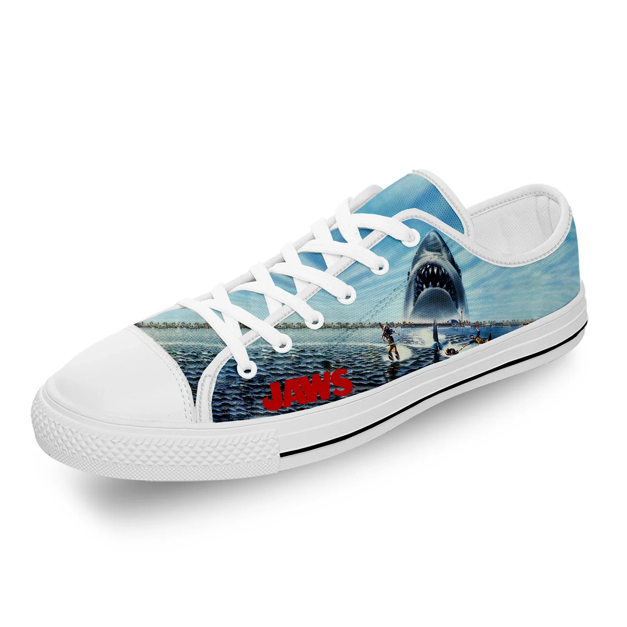 Jaws Movie Shark Horror White Funny Cloth 3D Print Low Top Canvas Fashion Shoes Men Women Lightweight Breathable Sneakers