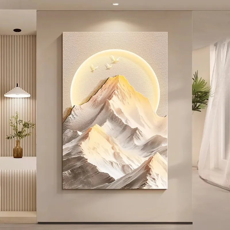 Mountain living room decoration painting, cream wind and sand hair wall hanging painting, sandstone texture entrance mural