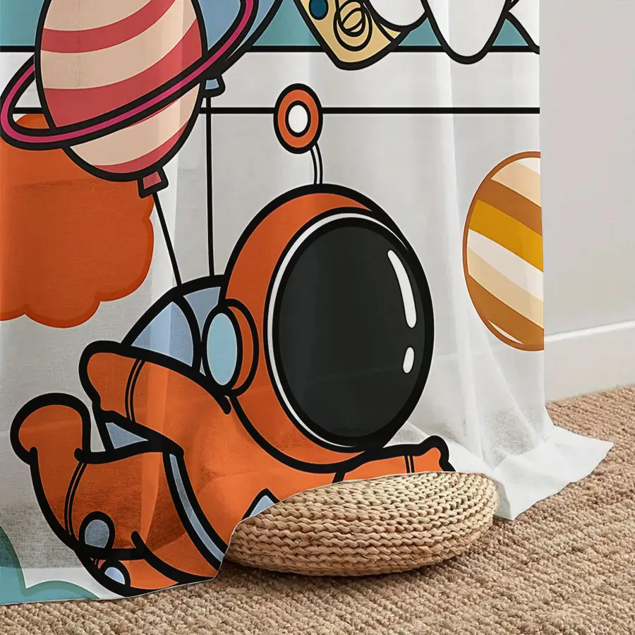 2PCS Digital Print Sheer Curtain, Astronaut Space Alien, Sci-Fi Galaxy Futuristic - Voile Drapes for Bedroom Living Room Decor