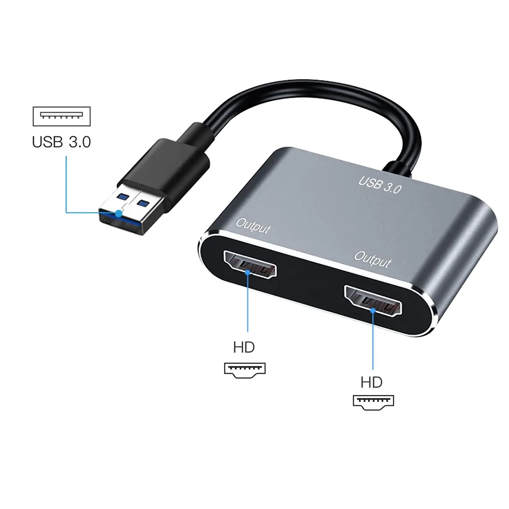 

USB 3.0 to Dual 1080P HD Display Adapter Two Same Monitors Extender Converter Cable for Windows Desktop Laptop PC HDTV Projector