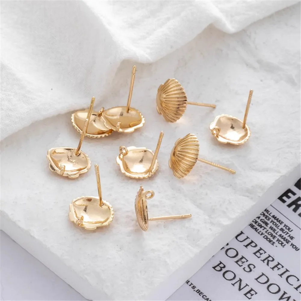 

14K Gold 925 Silver Needle Shell with Hanging Ring Studs DIY Jewelry Earrings 12mm