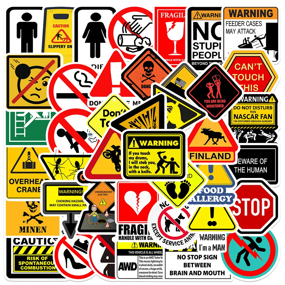 10/30/50PCS Warning Stickers Danger Banning Skateboard Fridge Guitar Laptop Motorcycle Travel Classic Toy Cool Decals Sticker