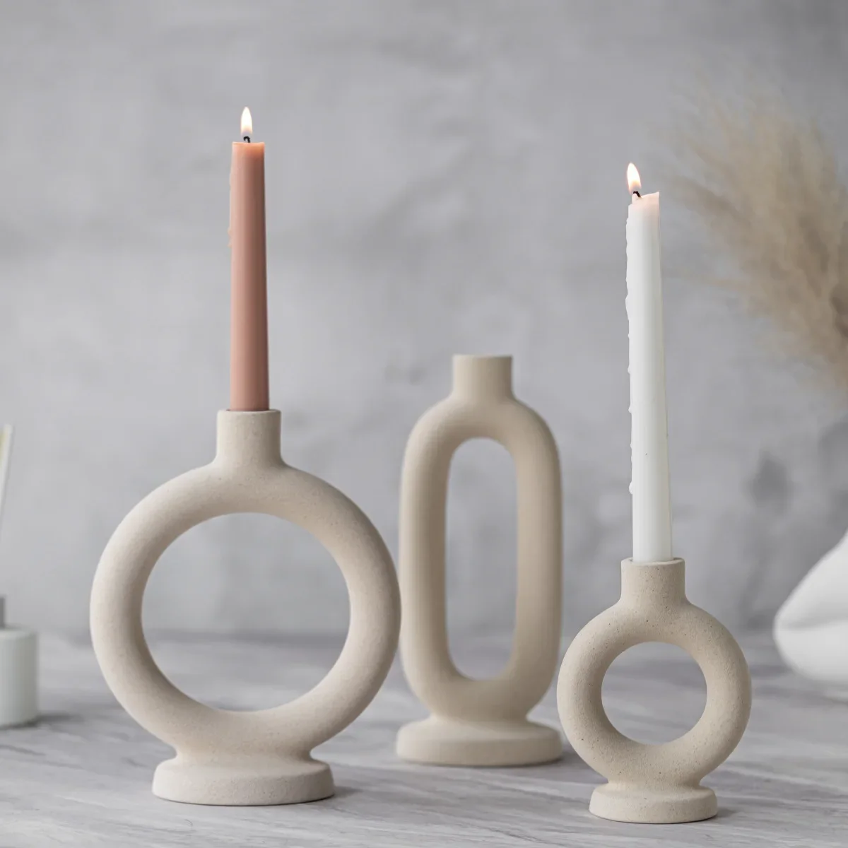 Nordic Ceramic Candlestick Creative Donut Candle Holders Modern Home Decoration Living Room Desktop Ornament Crafts