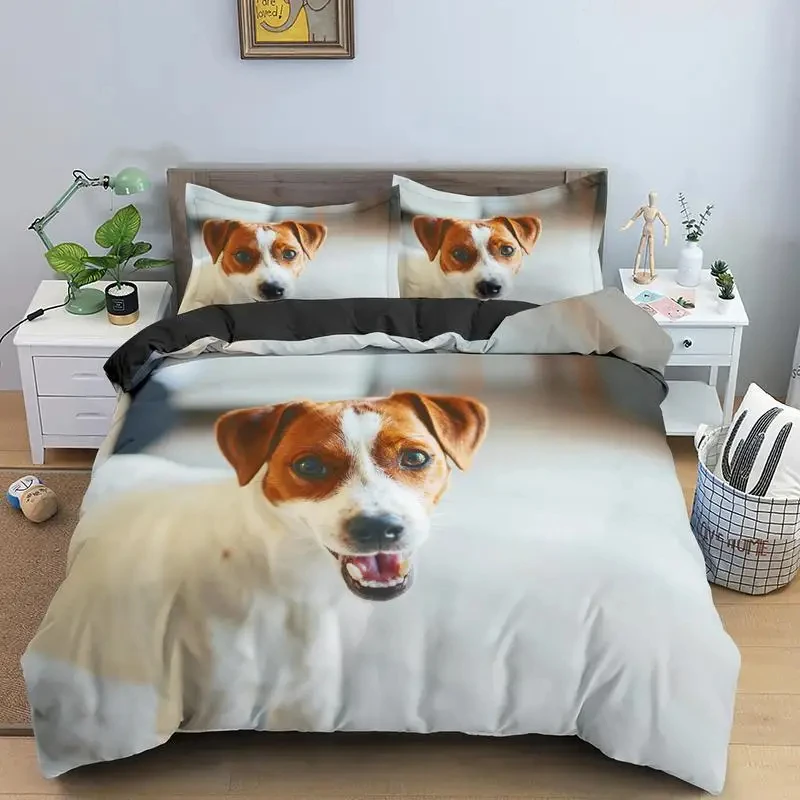 3D Print Cute Jack Russell Dog Bedding Set Double Twin King Duvet Cover Comforter Pillowcase Boys Girls Adults Bedroom