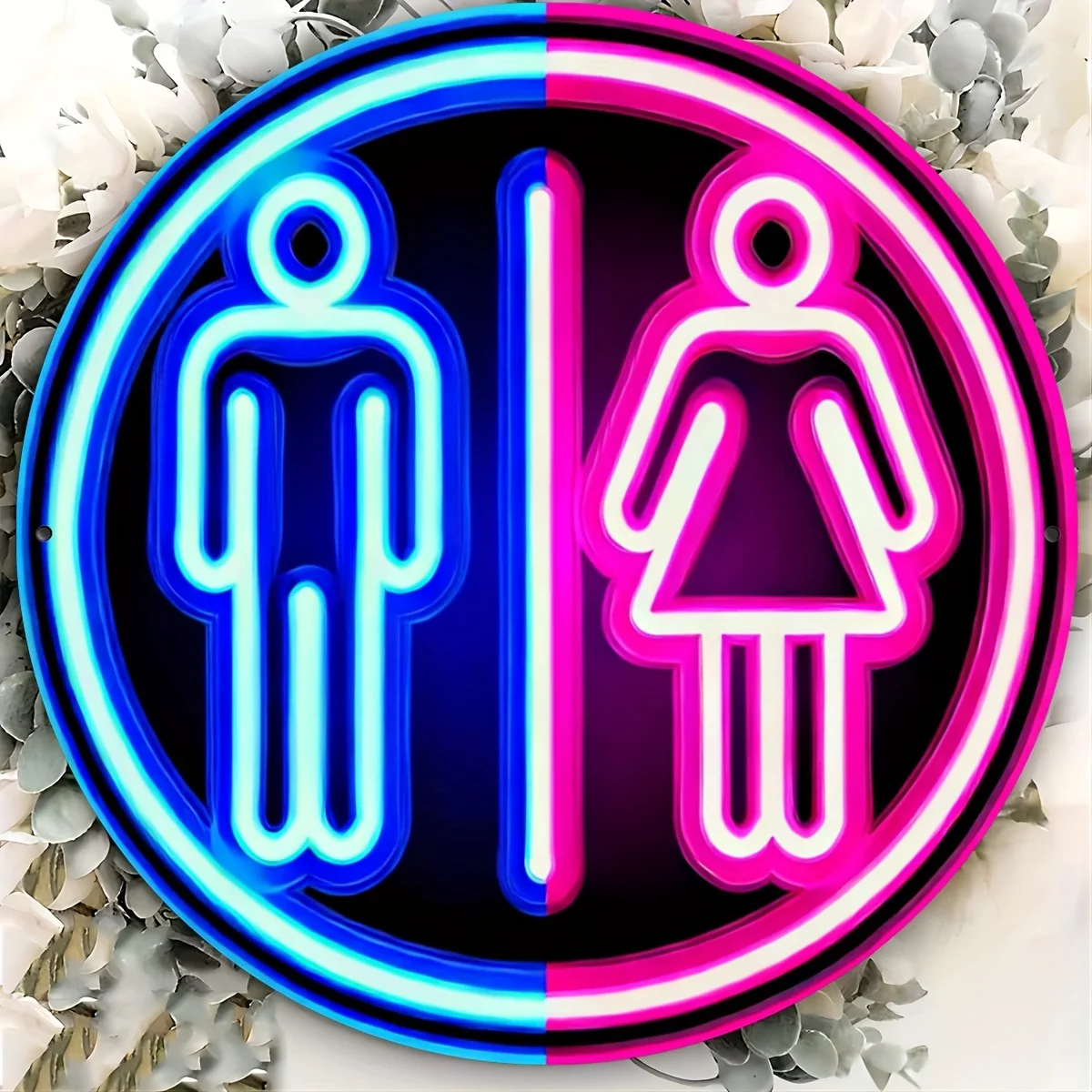 1pc 2D Flat Neon Restroom Sign Metal Tin Sign, Modern and Minimalist Style 8X8 Inch Aluminum Sign, Suitable For Shopping Malls,