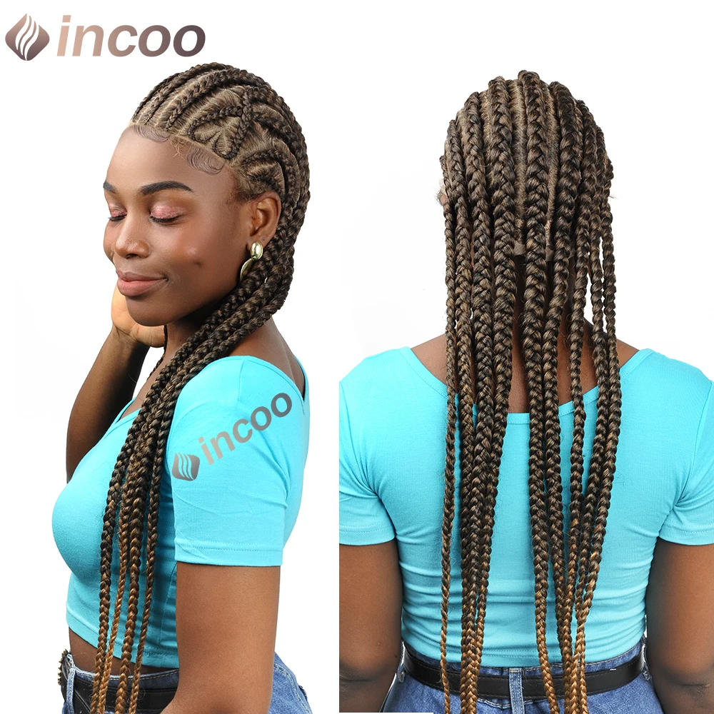 

32-дюймовые плетеные парики Fulani для чернокожих женщин, синтетические косички без узлов, кружевной парик, африканские волосы