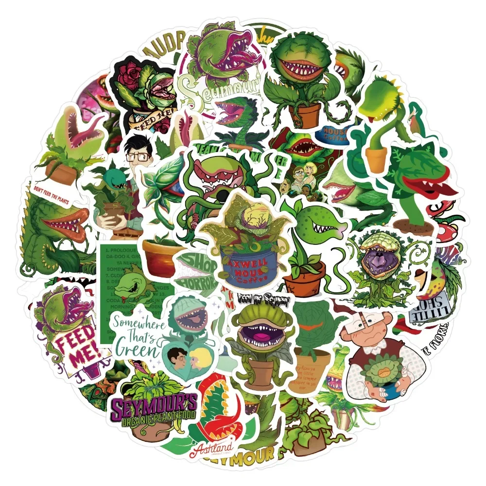 10/60Pcs Little Shop of Horrors Plant Stickers Kawaii Potted Plant DIY Toy Kid Guitar Car Laptop Snowboard Graffiti Sticker