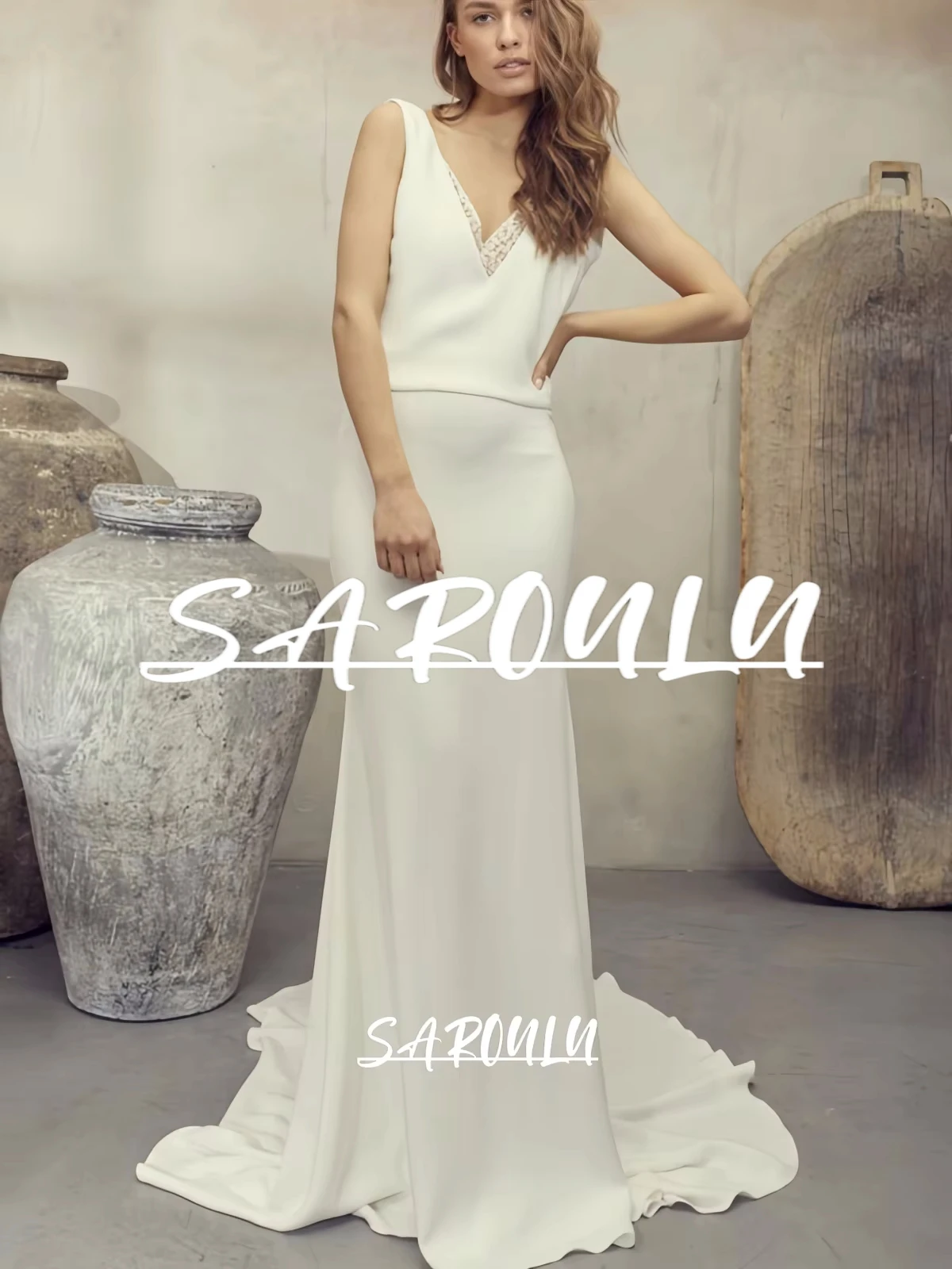 

Simple Destination Satin Wedding Dress for Women 2025 Tank Sleeves Lace Detaild Customized Long Bride Dresses Brush Train Bridal