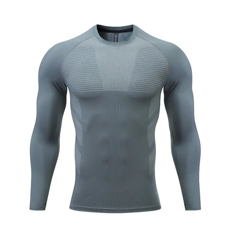 1 Piece Men's Athletic Compression Shirt, Spring/Autumn Base Layer, Slim Fit, Printed, Solid Color, Round Neck Casual Sports Tig