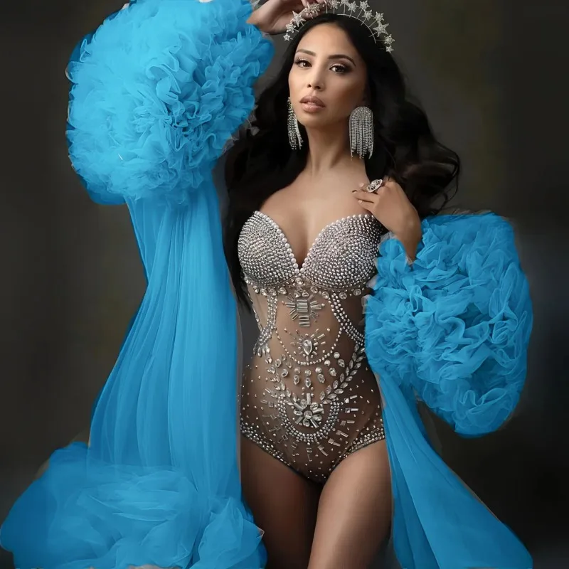 

Maternity Bodysuit for Photoshoot Baby Shower Vestidos - Luxury Crystal Embellished One Piece Photoshoot Dress for Women bebe