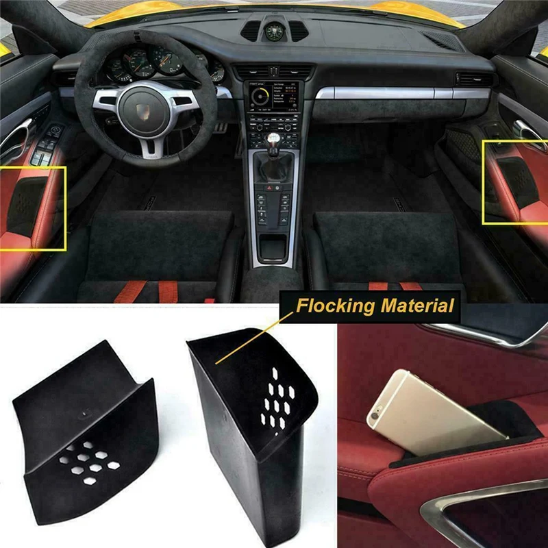 Scatola di immagazzinaggio dell'organizzatore del bracciolo della porta nera 2Pcs per Porsche 911 Boxster Cayman 2013-2019