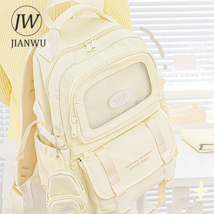 JIANWU Cream Style Large Capacity Student Storage Bag Backpack Creative DIY Journal Student Supplies Stationery