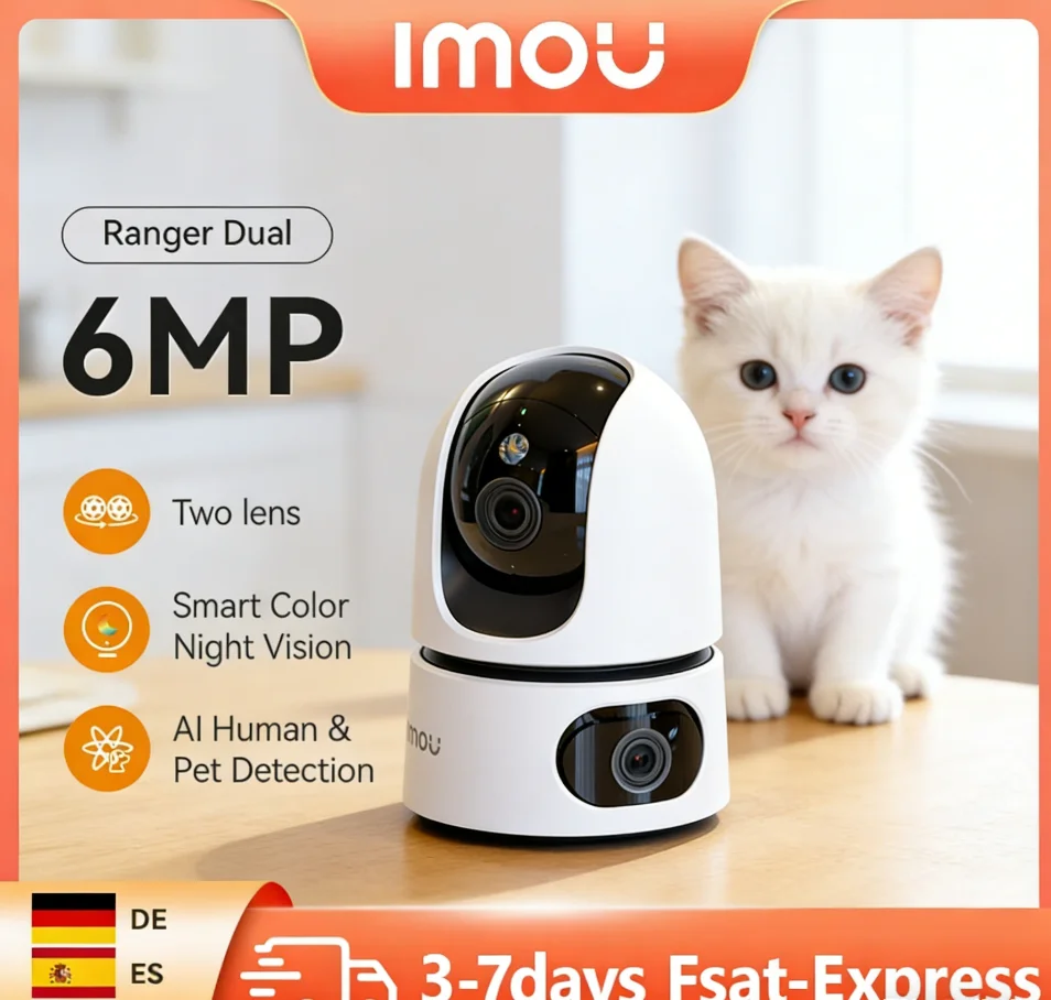 Caméra Intérieure Double IMOU 6/8MP Ranger, Vision Nocturne Intelligente Pleine Couleur, Double Objectif Grand Angle, Détection Humaine et Animale, Audio Bidirectionnel