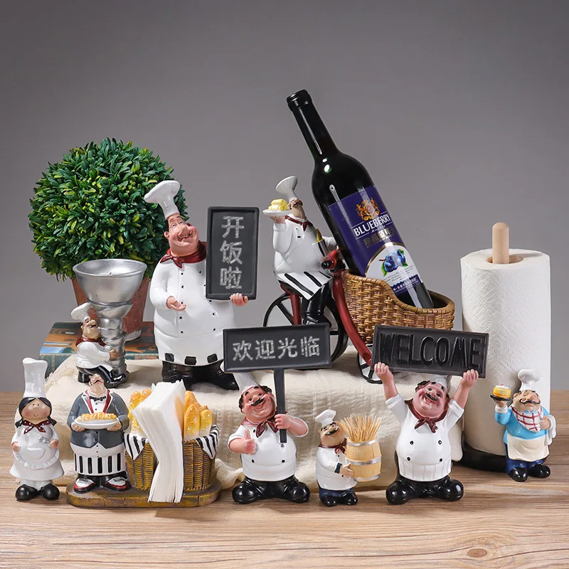 Modern Chef Statuetable Meal Decorations Accessories Miniatures Resin Figures Home Decor Interior Kitchen Restaurant Ornament