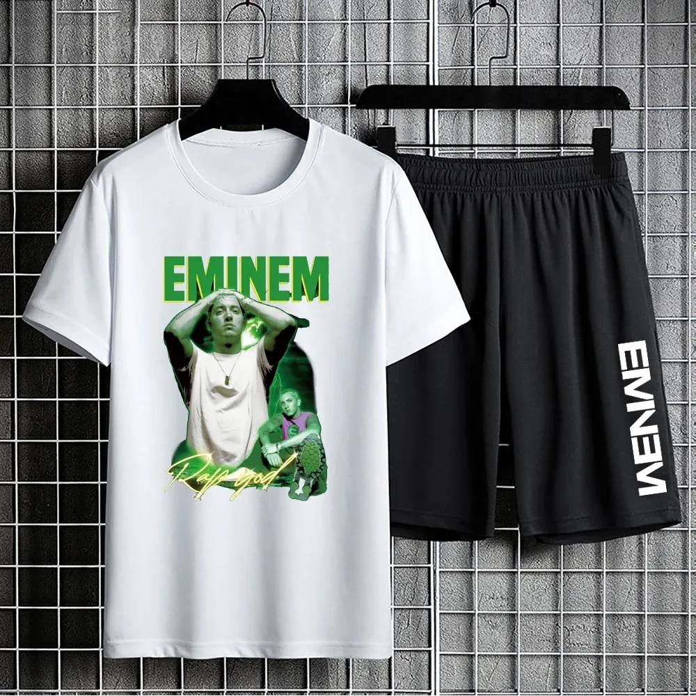 Eminem Slim Shady T Shirt szorty dla mężczyzn z krótkim rękawem strój sportowy oversize koszulki w stylu Casual krótkie spodnie Hip Hop zestawy