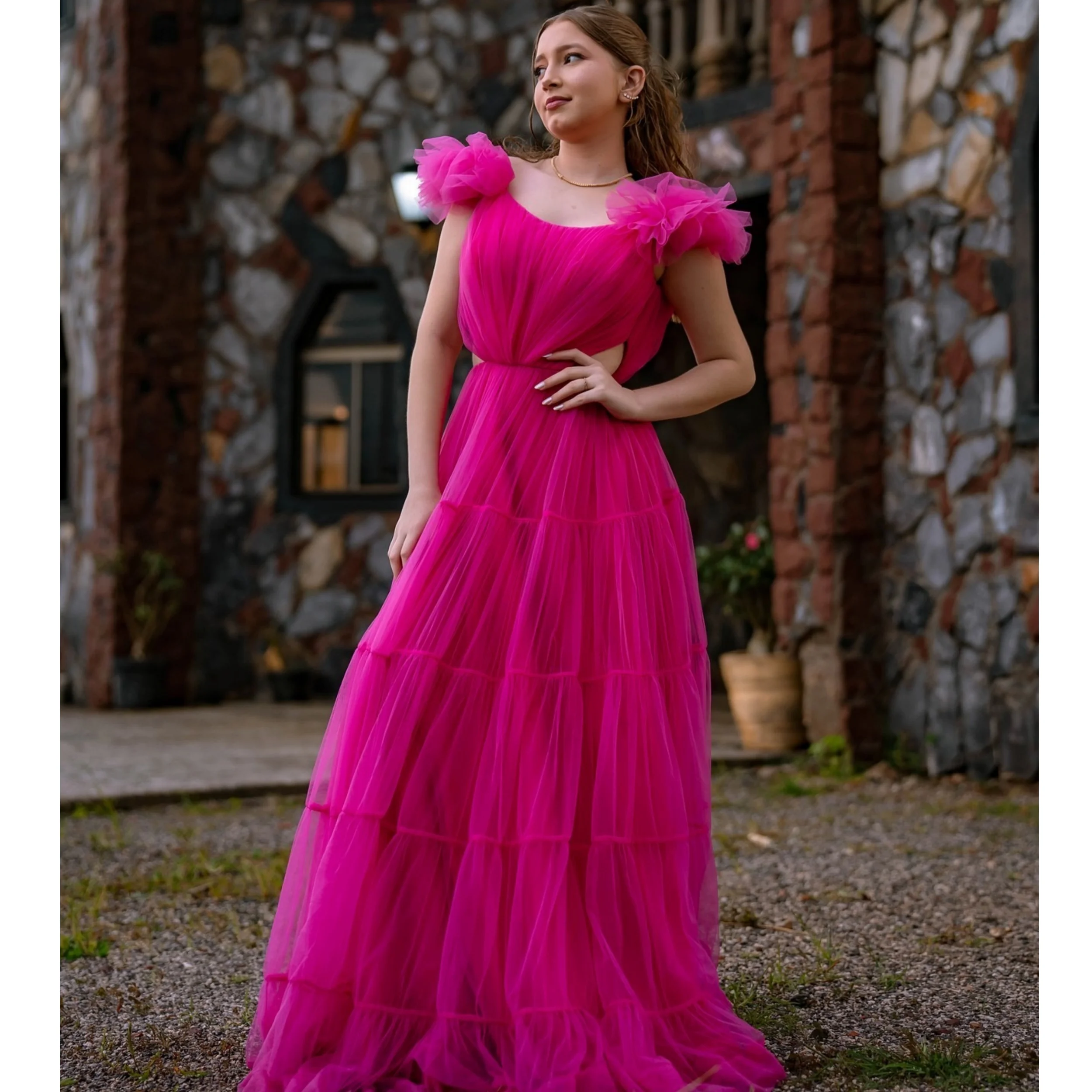 

Новые платья для выпускного вечера трапециевидной формы на 2025 год с круглым вырезом и рюшами Robes de Fiesta Girls Wear Индивидуальные платья с открытой спиной Vestidos de Noche длиной до пола