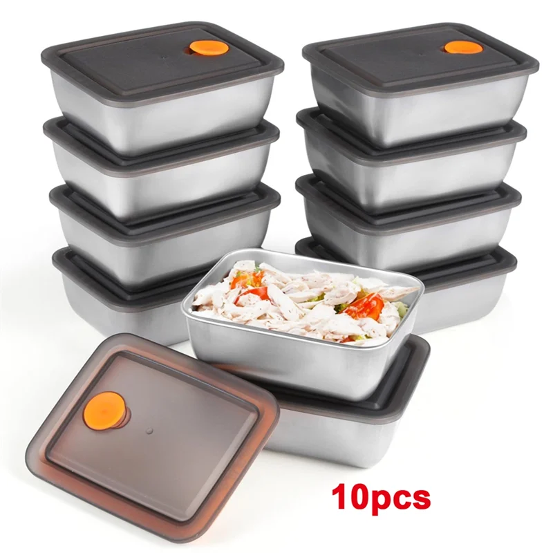 

A26F-Leakproof Snack Storage Boxes, 10 Pcs 20 Oz Food Containers With Lids, 316 Stainless Steel Storage Containers