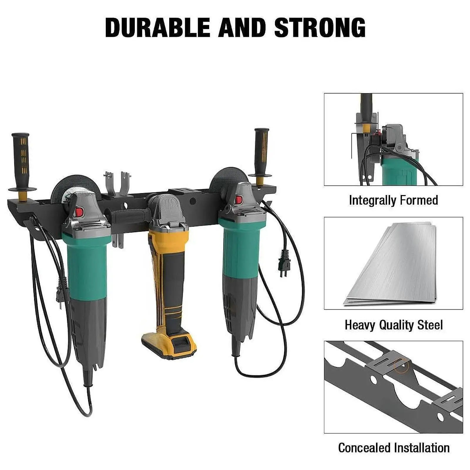 Angle Grinder Stand with Cord Hook Organized Stable Support 3 Bay Wall Mount for