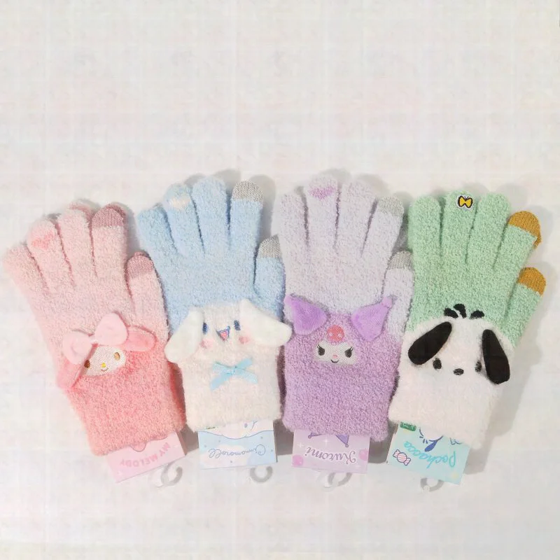 

Cartoon Sanrio Series Melody Kuromi Pochacco Plush Five Finger Gloves Kawai Winter Warm Thickened Student Five Finger Gloves