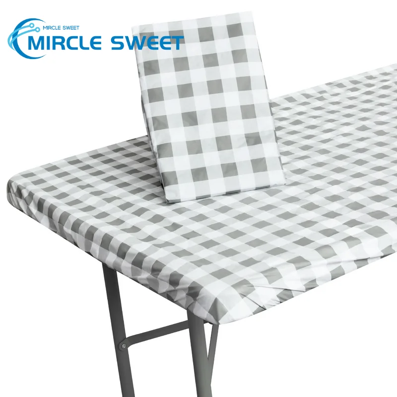 TableCloth Elastic Fitted Vinyl Waterproof Tablecloth Flannel Backing Rectangle Table Cover Folding Table Wipeable Outdoor