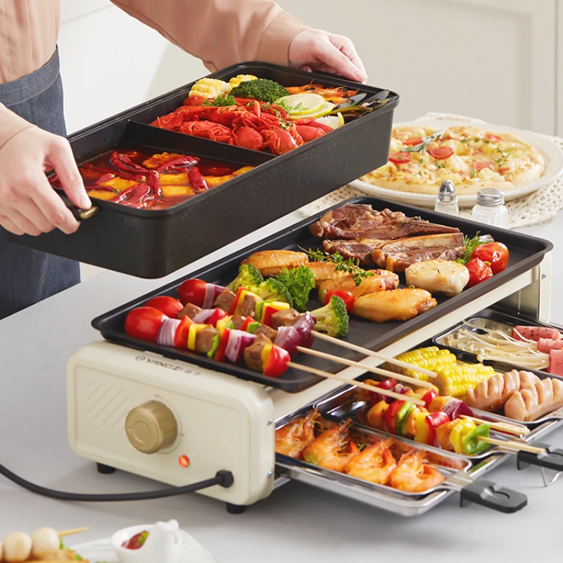 Electric barbecue grill electric grill pan household large-capacity multi-functional indoor smokeless skewers electric grill pan