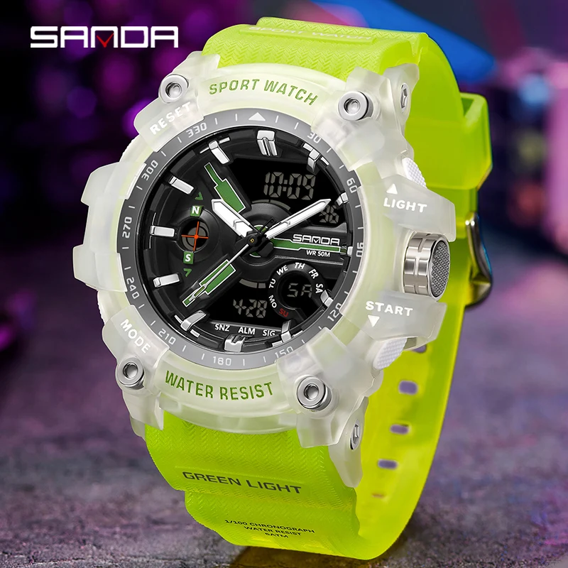 SANDA New Dual Time Men Watches 50M Waterproof Military Watches for Male 3179 Resisitant Sport Digital Watches Gifts Wtach