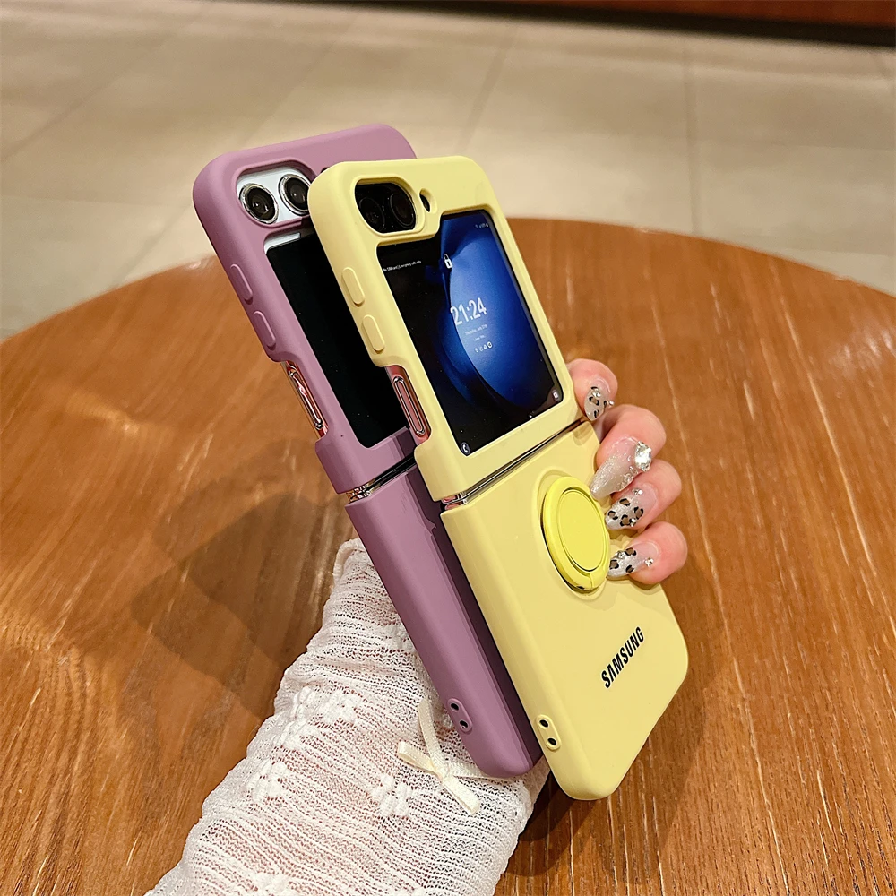 Luxury Official Candy Color Liquid Silicone  Ring Holder Phone Case Samsung Galaxy Z Flip 7 8 6 5 4 3 Shockproof Protect Cover