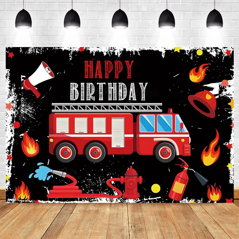 

Fireman Firetruck Birthday Backdrop for Photography Fire Truck Baby Boy Birthday Party Decoration Firefighter Photo Background