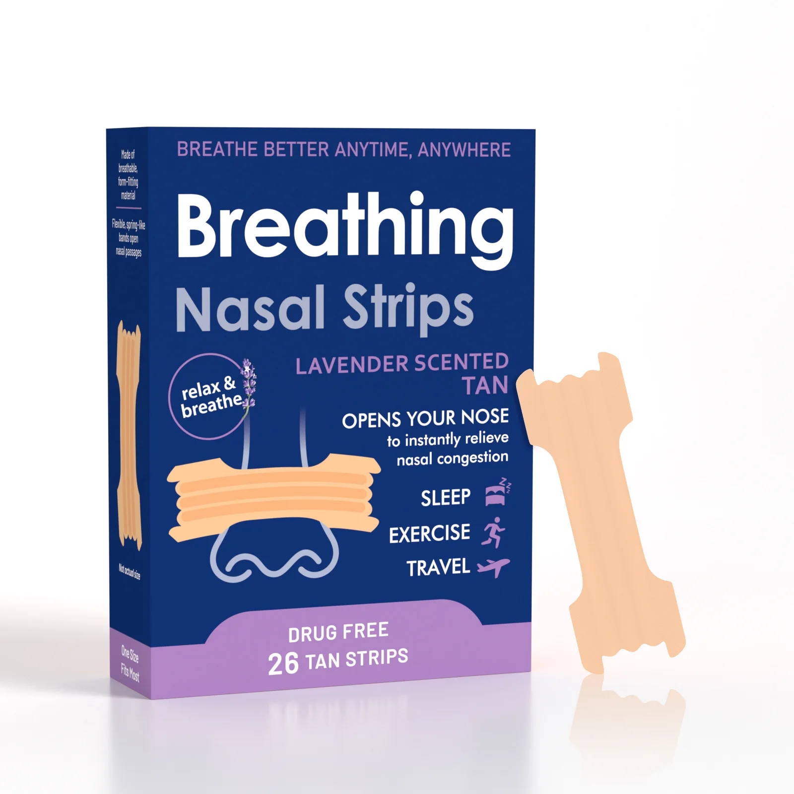 

Stop Snoring Nasal Patch,Lavender Scent Sleeping Nose Strip,Exercise Air Intake Improve Sleep Strong Anti Snoring Nasal Strips