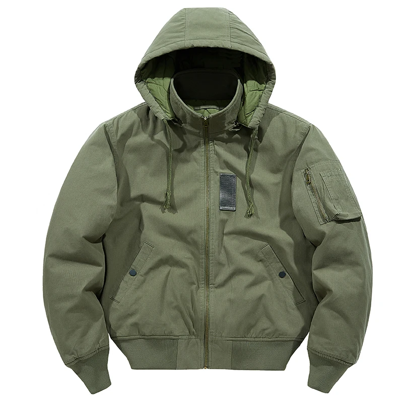 Men Cotton Coat Winter Casual Thick Hooded Outdoor Windproof Male Bomber Jackets Workwear