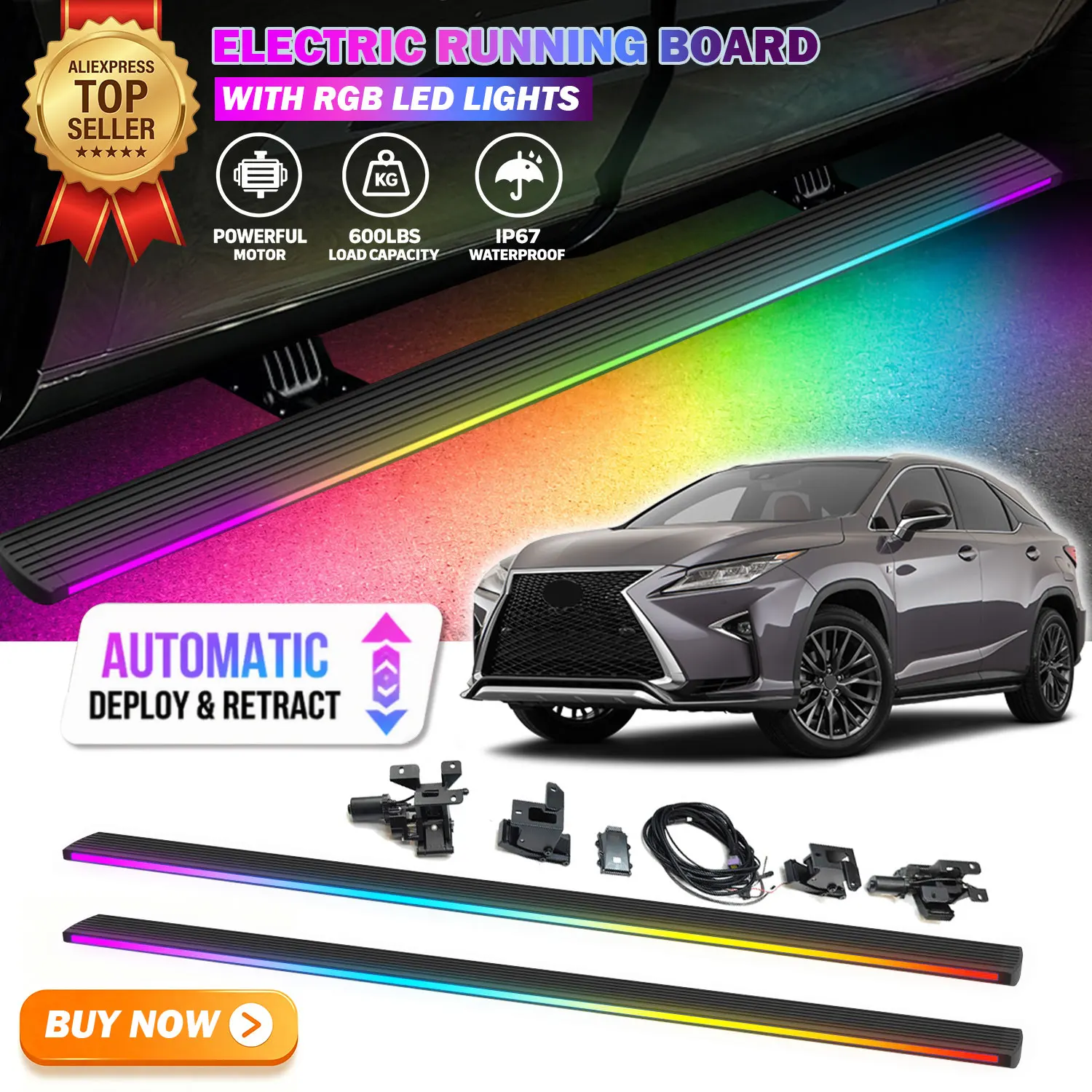 Deployable Power Electric Running Boards Fits For Lexus RX200t 450 2016-2024 with LED Light Strips Side Step Nerf Bars