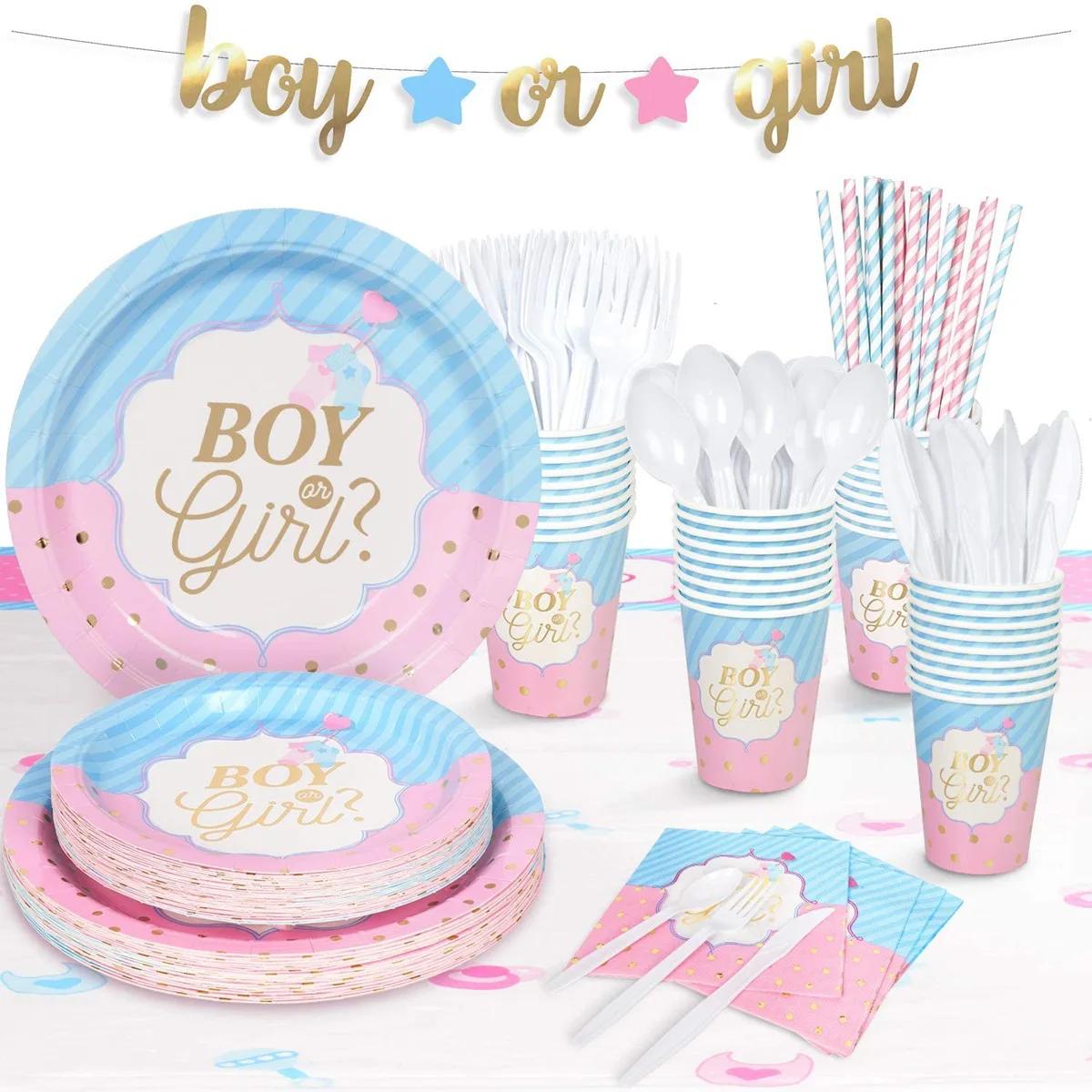 Boy or Girl Gender Revelation Theme Party Disposable Tableware Set Paper Plate Banner Cup Napkin Baby Shower Party Supplies