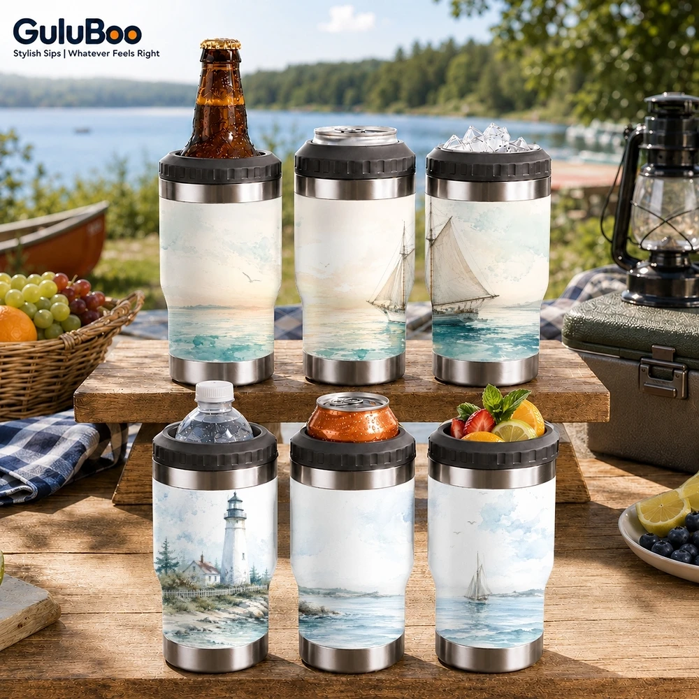 Artistic sailing boat on the sea Vacuum Flasks 4-in-1 Versatile Cooler: One Cup, Total Freedom from Brews to Beer