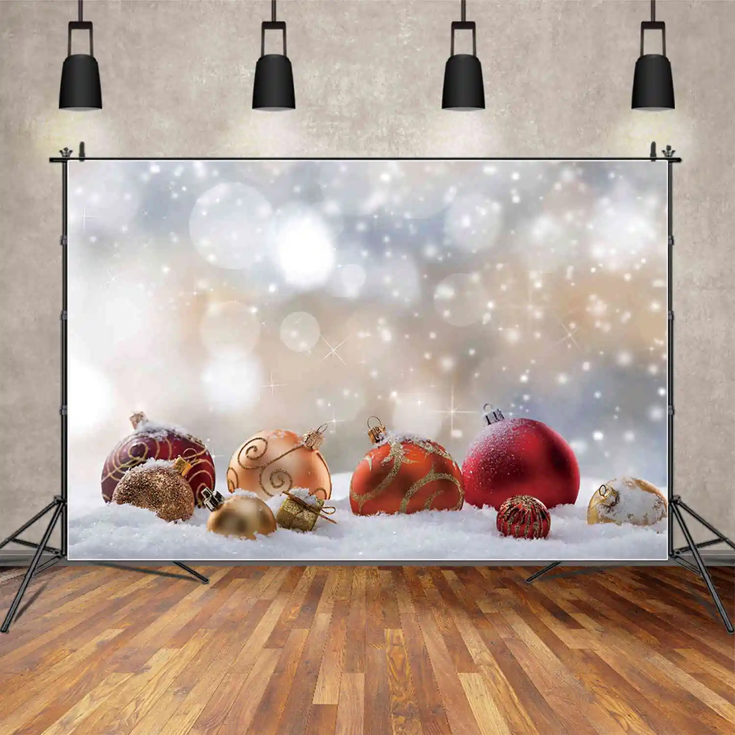 MOON.QG Christmas Day Backdrop Photography Snowflake Baubles Bell Photozone Background Children Photo Studio Photozone Supplies