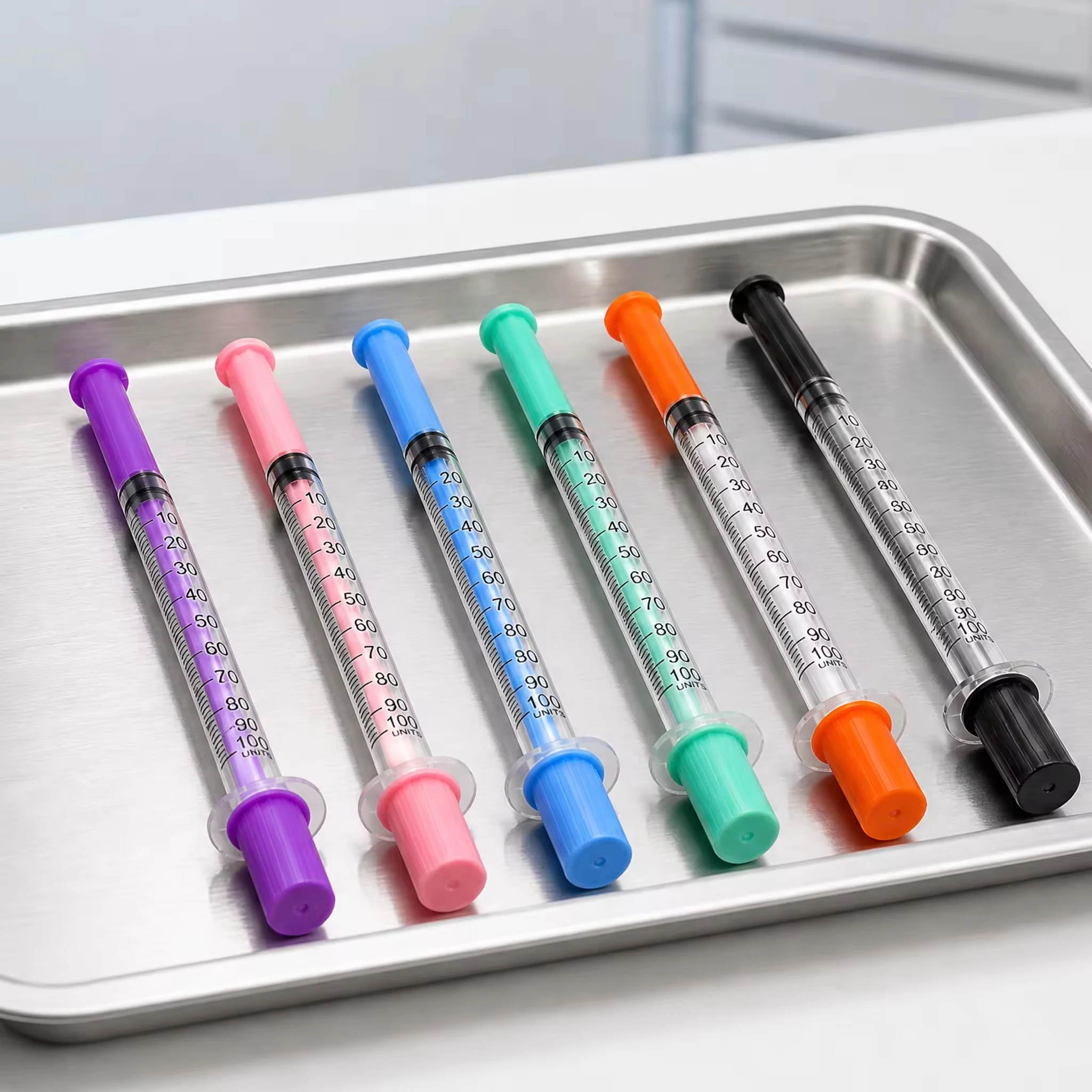 Multi Color 1ML U‑100 Insulin Syringe Purple Pink Blue Green Orange Black Sterile Disposable Injection Tool for Beauty Machine