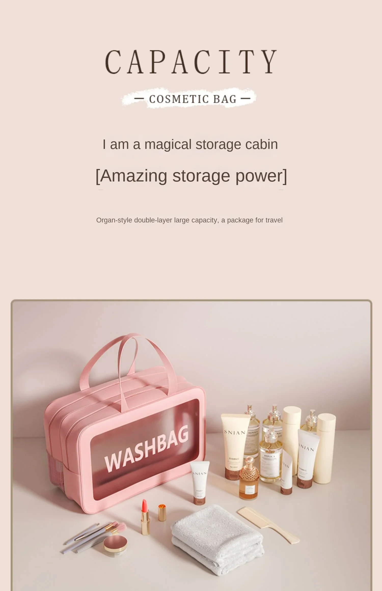 Dry Wet Separation Cosmetic Bag Women's Large Capacity Portable Cosmetics Storage Wash Bag Travel Bag