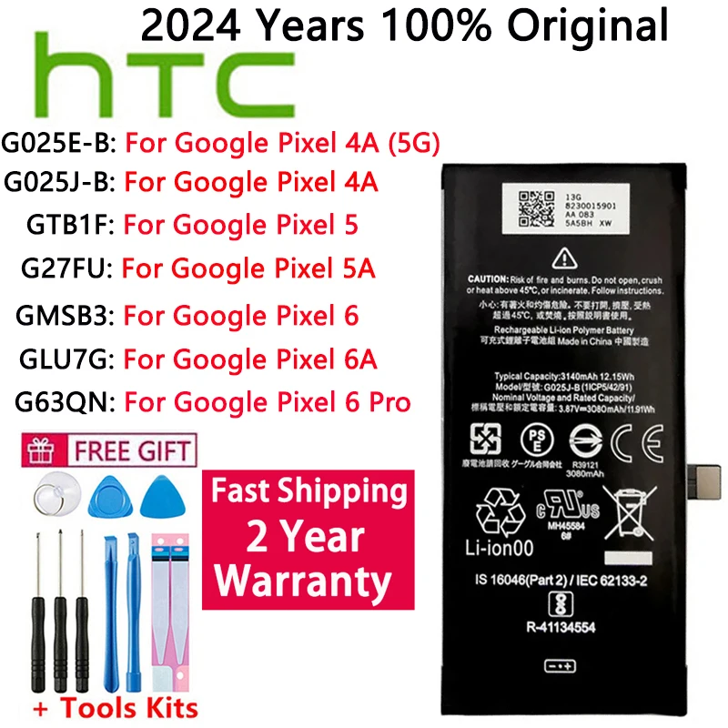 GTB1F G27FU GMSB3 Original Battery For HTC Google Pixel 4A 5 6 5A 6A Pro Pixel5 Pixel6  5G G63QN GLU7G G025J-B G025E-B Bateria