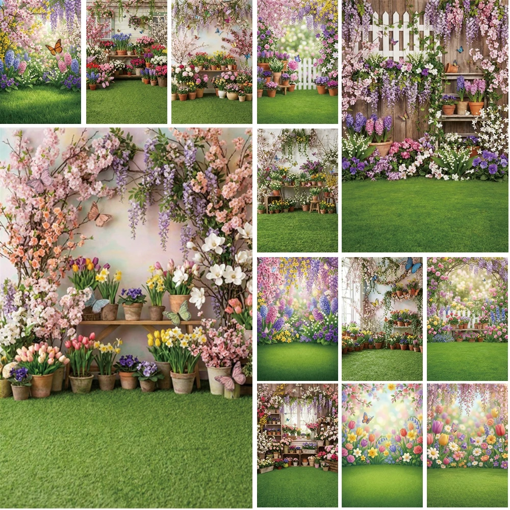 

MOON.QG Floral Fence Background Flower Grass Fence Backdrop Spring Photocall Photo Booth Decor Wallpaper Photography Props
