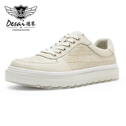 DESAI Luxury Brand Genuine Leather Thick Bottom Casual Shoes Sneaker For Men Laces Up Breathable 2021 Men Shoes Classic Wedding