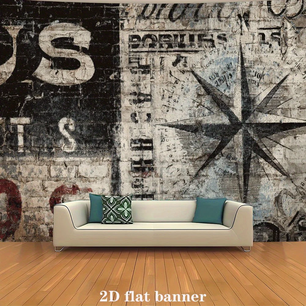 Antique Nautical Map Tapestry Wall Hanging Decor Black and White Industrial Vintage Compass Rose Grunge Travel Exploration Banne