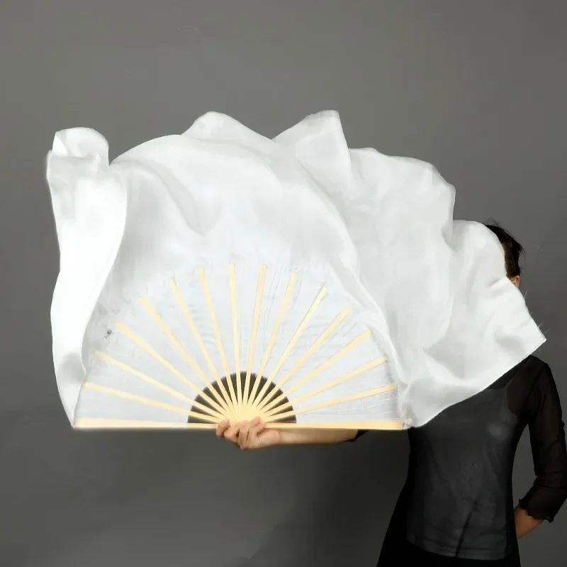 Plain White Fan Veil Hand Made Belly Fans Folk Art Dancing Performance Party Stage Fan 100% Silk Customized Size Color On Sale