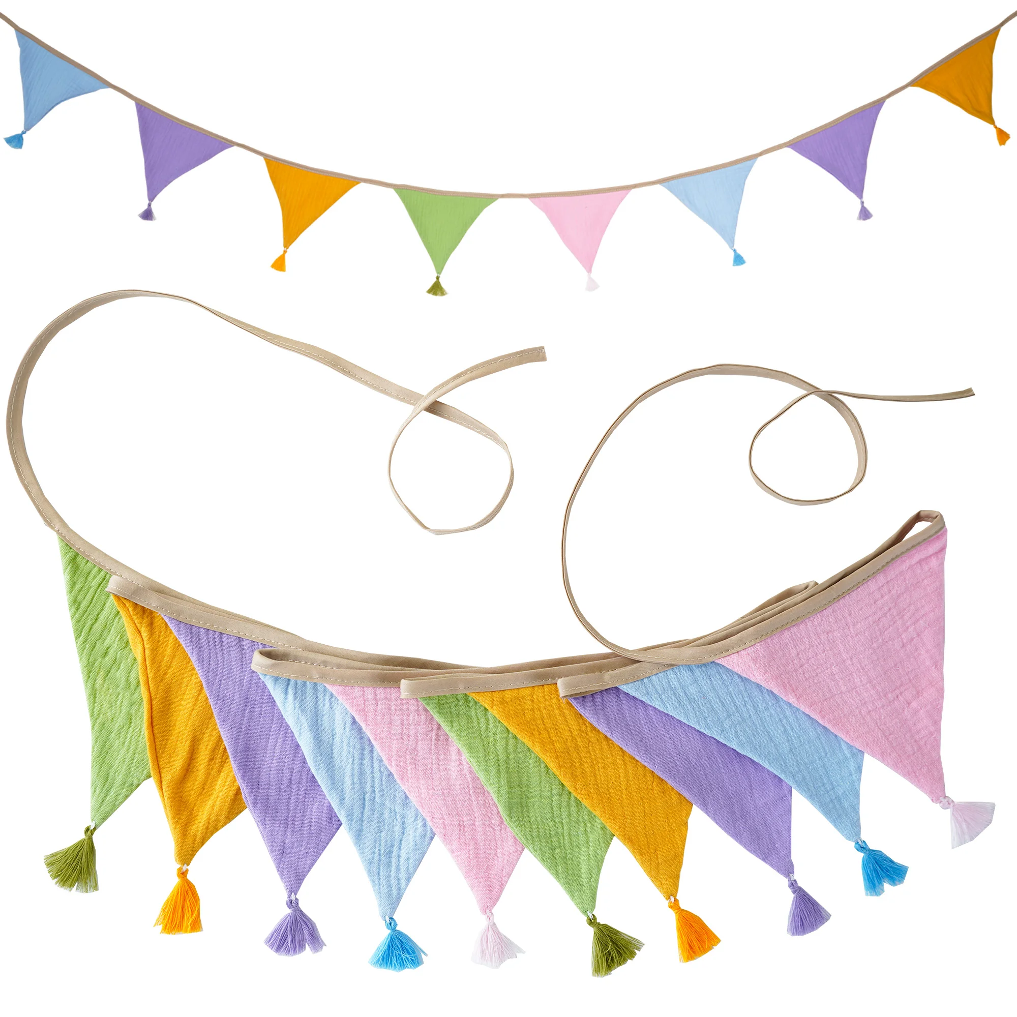 2,6 m/8,5 ft Kindergarten Süßigkeiten Stoff Wimpelkette 10 Dreieck Wimpel Flaggen mit Quasten Party Dekor Banner Baby Dusche Karneval Girlande – Detail 7