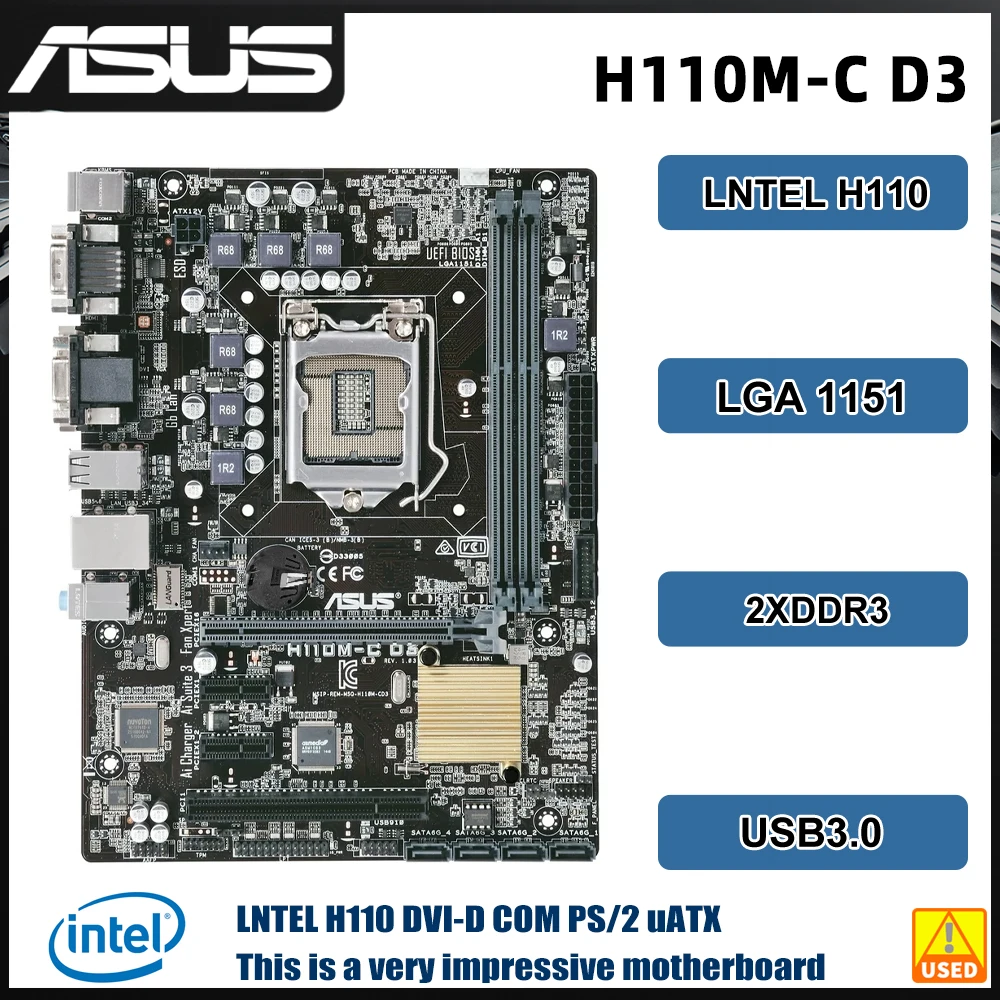 ASUS H110M-C D3 Motherboard LGA 1151 intel H110 DDR3 32GB Micro-ATX support Core i3-6100 7300 6500 7700  G4400 cpu