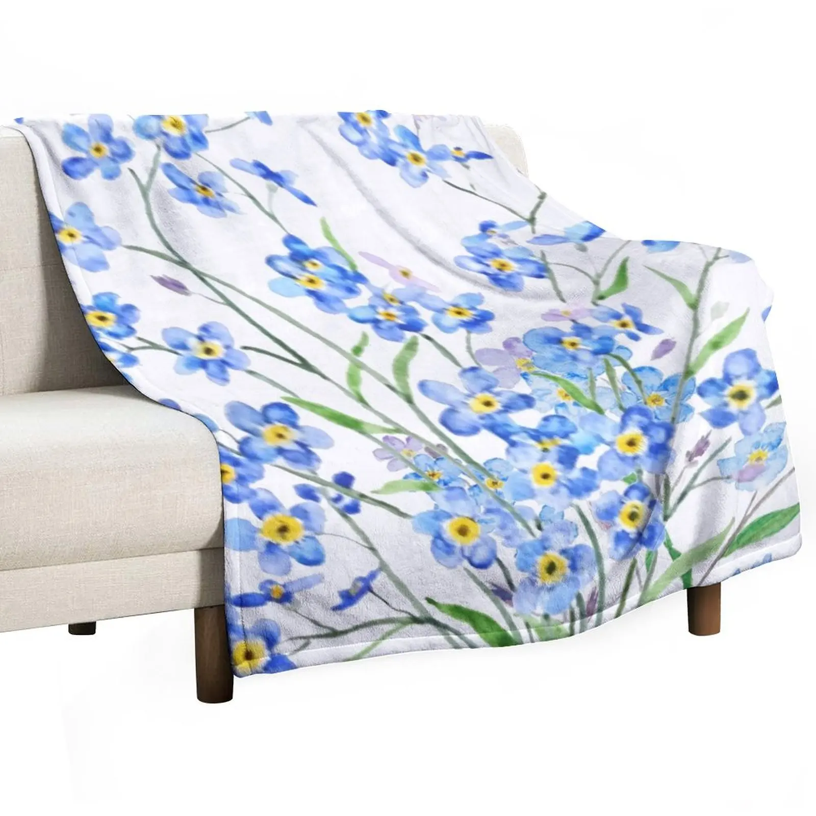 hand painted forget me not bouquet 2020 Throw Blanket Quilt Cute Thins Plaid on the sofa Blankets