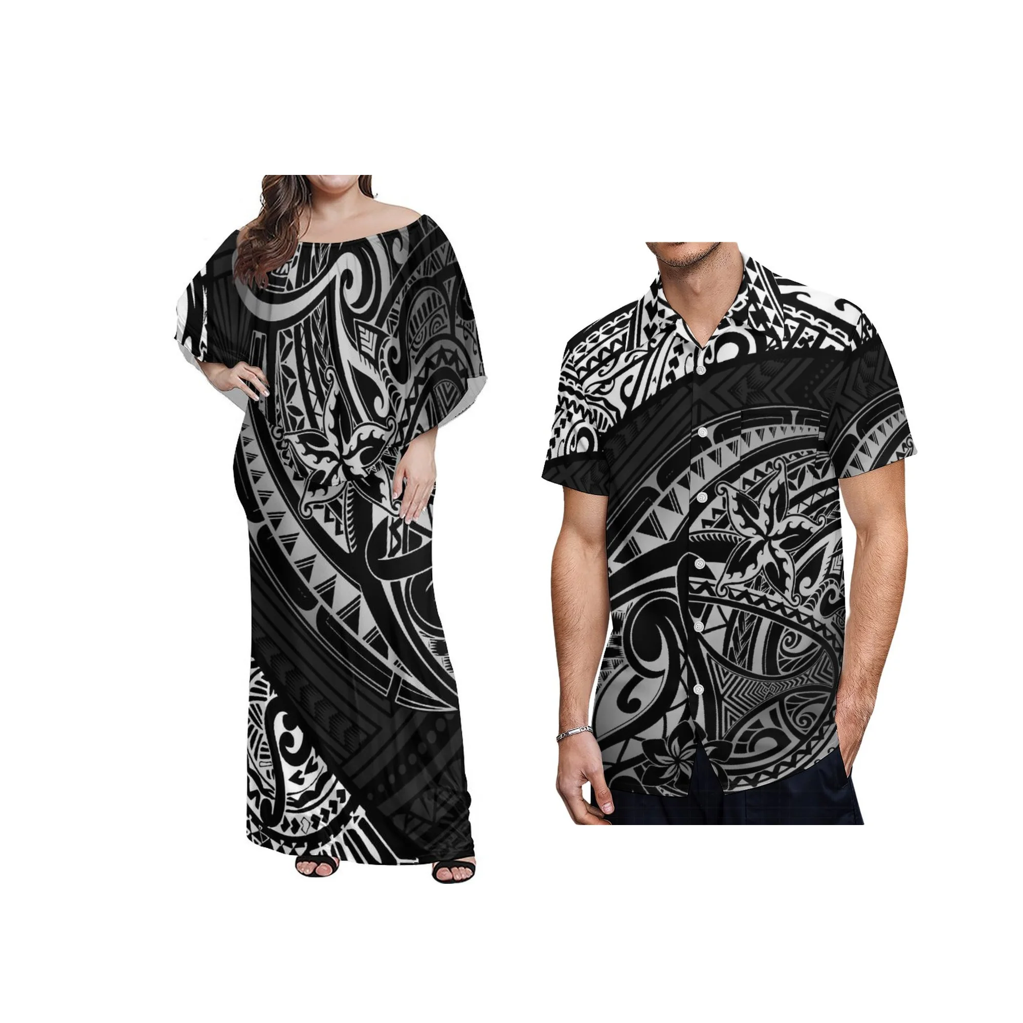 Low Price Polynesian Tribal Dress Sublimation Print Off The Shoulder Maxi Evening Gown With Shawl Women Big Size Ponchos Dress