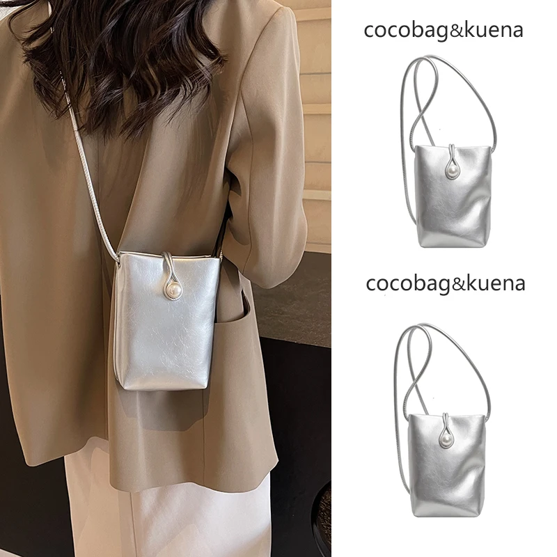 

Summer New Crossbody Phone Bag Women's Lightweight Silver Color Faionable Small Bag Korean Sle Soft PU Leather