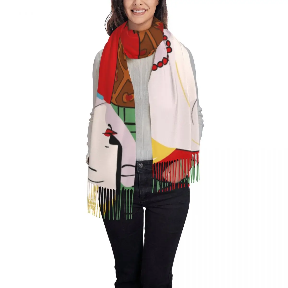 Ladies Long Picasso's Dream Scarves Women Winter Fall Soft Warm Tassel Shawl Wrap Pablo Picasso Scarf